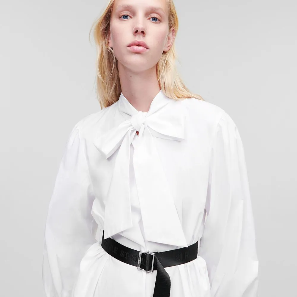 KARL LAGERFELD KL Pleated Hem Shirt Dress White