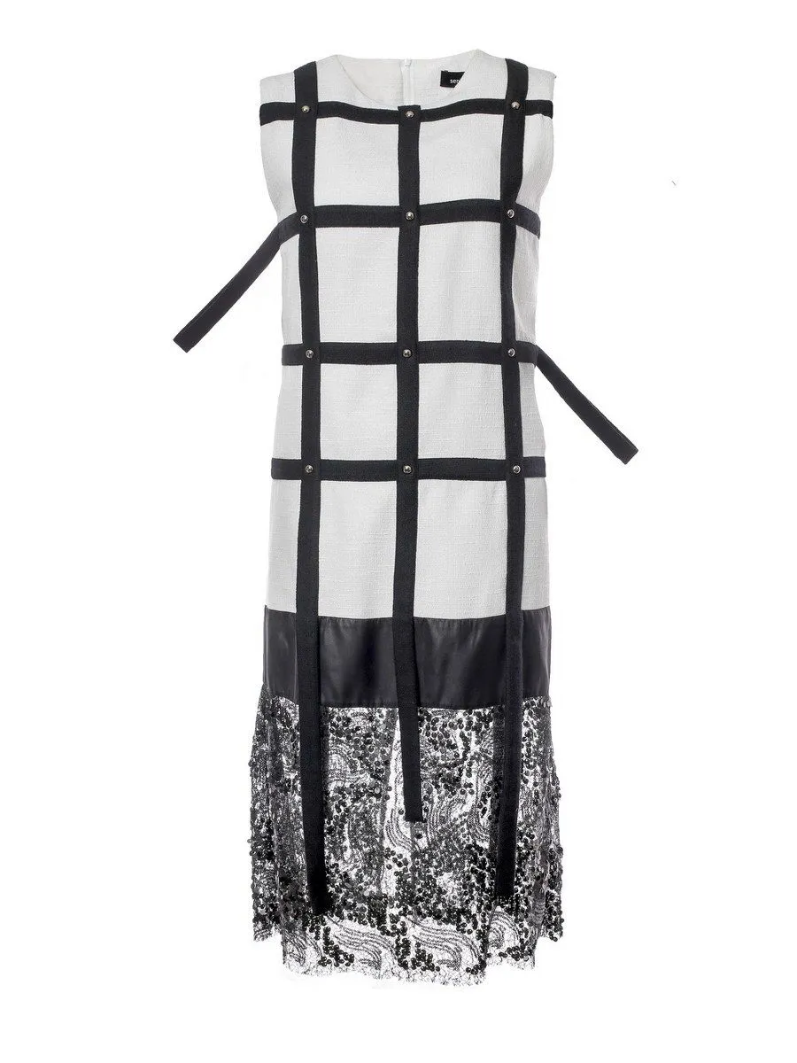 SENADA WOMEN STUDDED WHITE DRESS WITH SEQUIN LACE Size - 36 EU