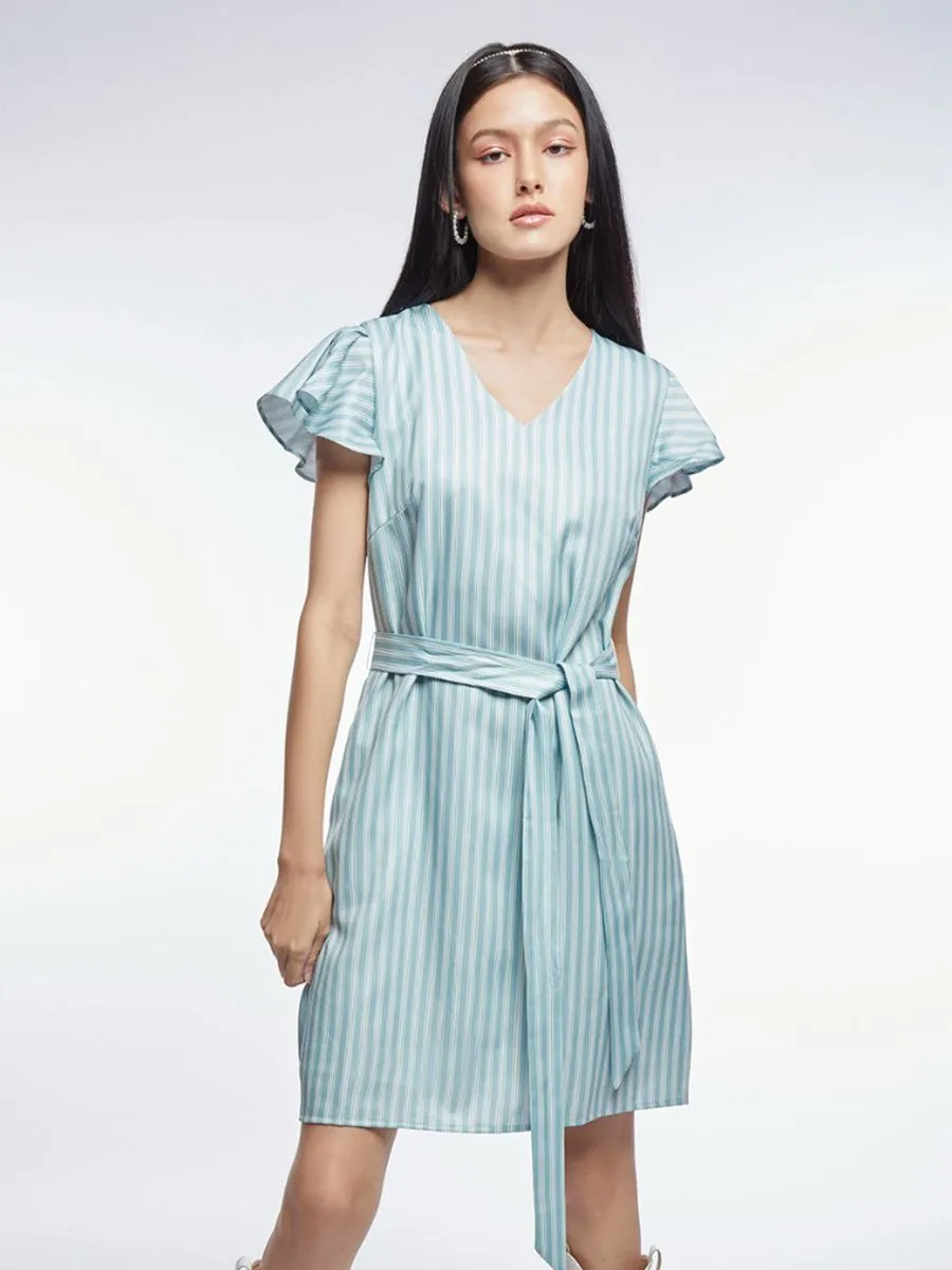 EP Sleeveless Stripe Dress + Bow Women Mid Green Size - S