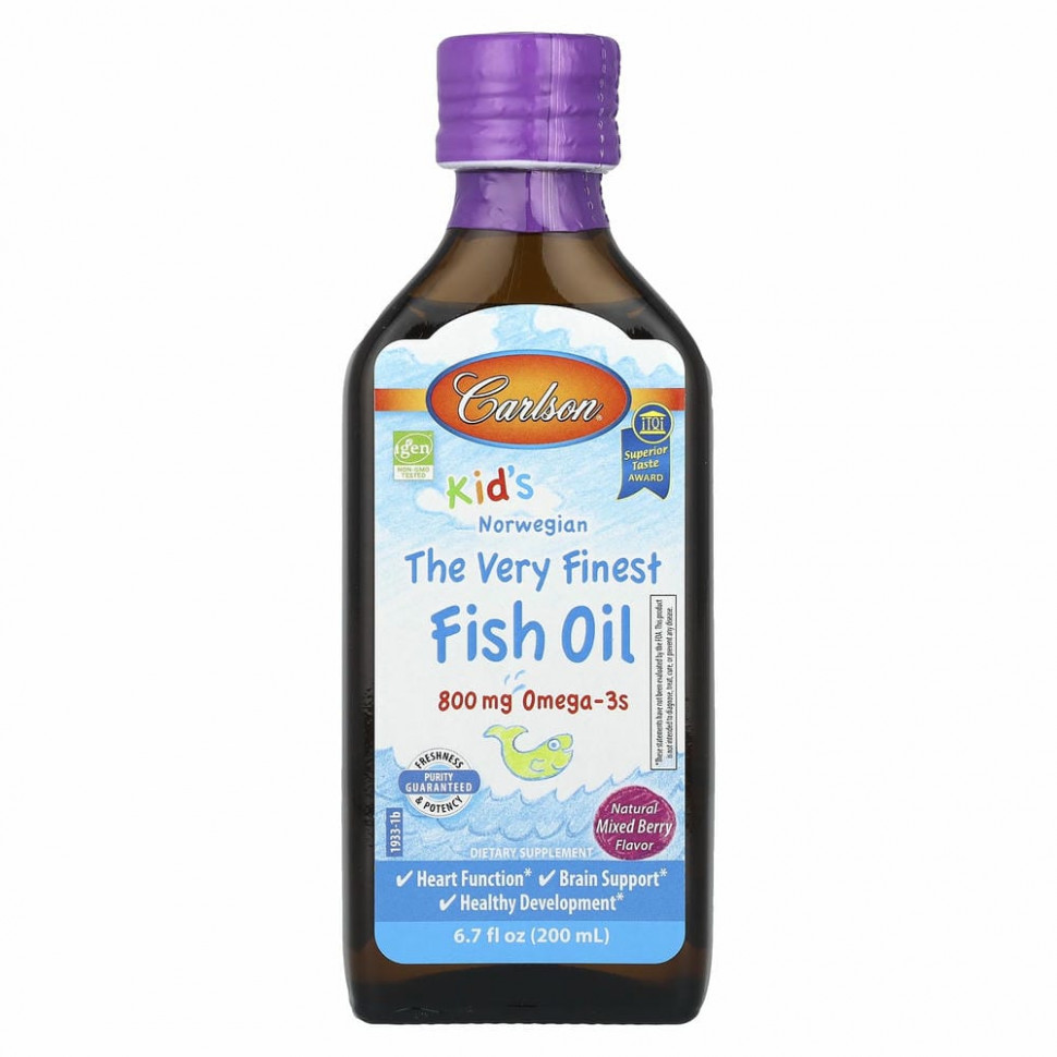 Carlson, Kids, The Very Finest Fish Oil, Natural Mixed Berry , 800 mg, 6.7 fl oz (200 ml)