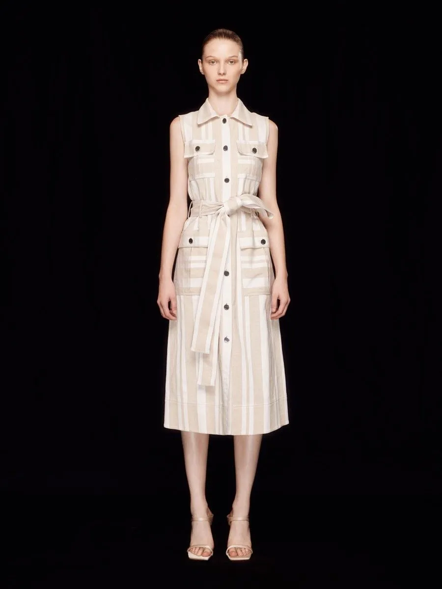 ASAVA ( SS24 ) Striped Belted Women Shirt Dress Beige Size - M