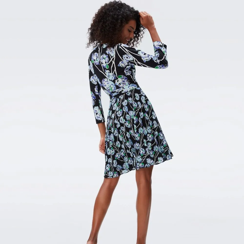 DIANE VON FURSTENBERG DVF IRINA DRESS WTRCLR FLORAL LG BLK/MED BLK