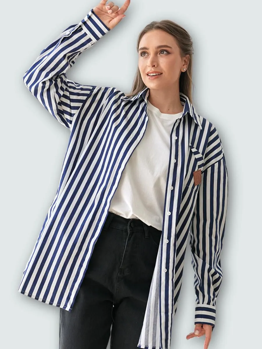 NAPIYONG Unisex Bestie Oversized Shirt in Big Navy Stripe