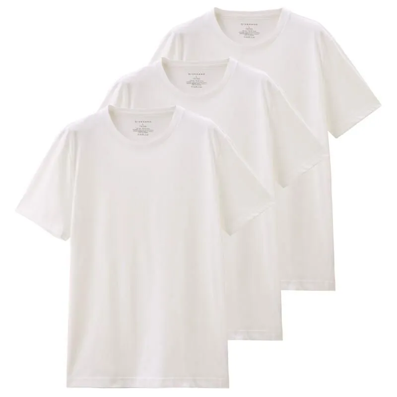 GIORDANO White 【Online Exclusive】 Men's Solid Crewneck Basic Tees (3-packs)