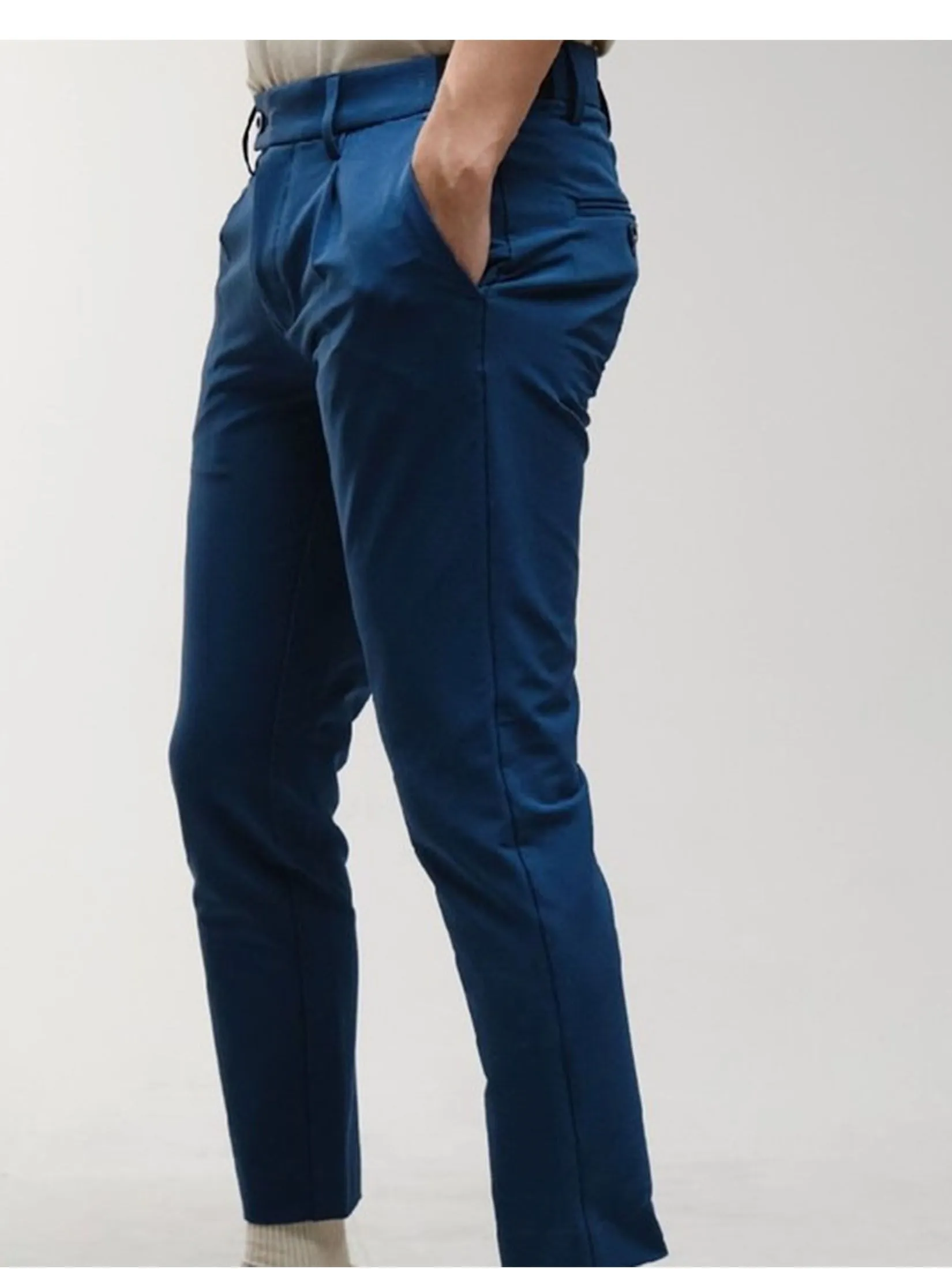 ERA-WON Men's trousers slim straight fit cropped length blue