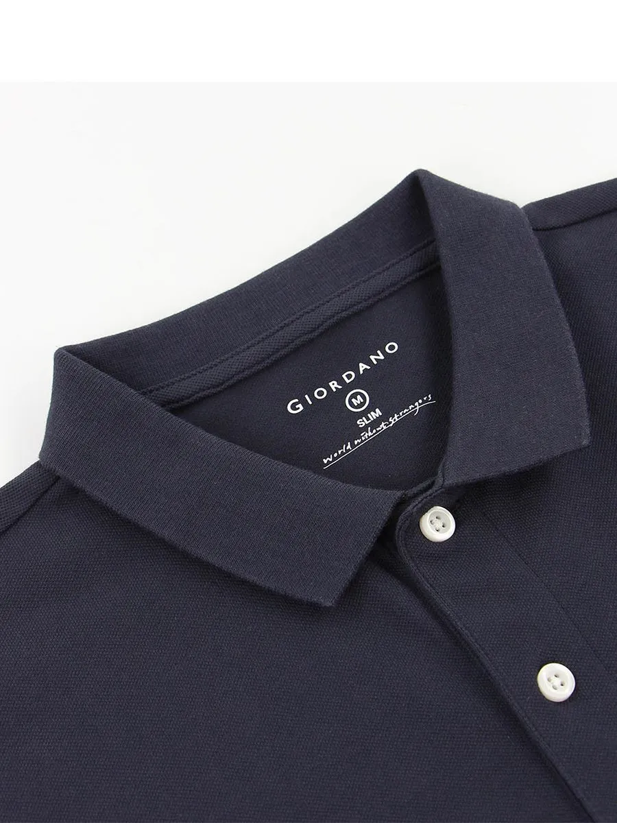 GIORDANO Men's Slim Fit 3D Lion Embroidery Polo Signature Navy