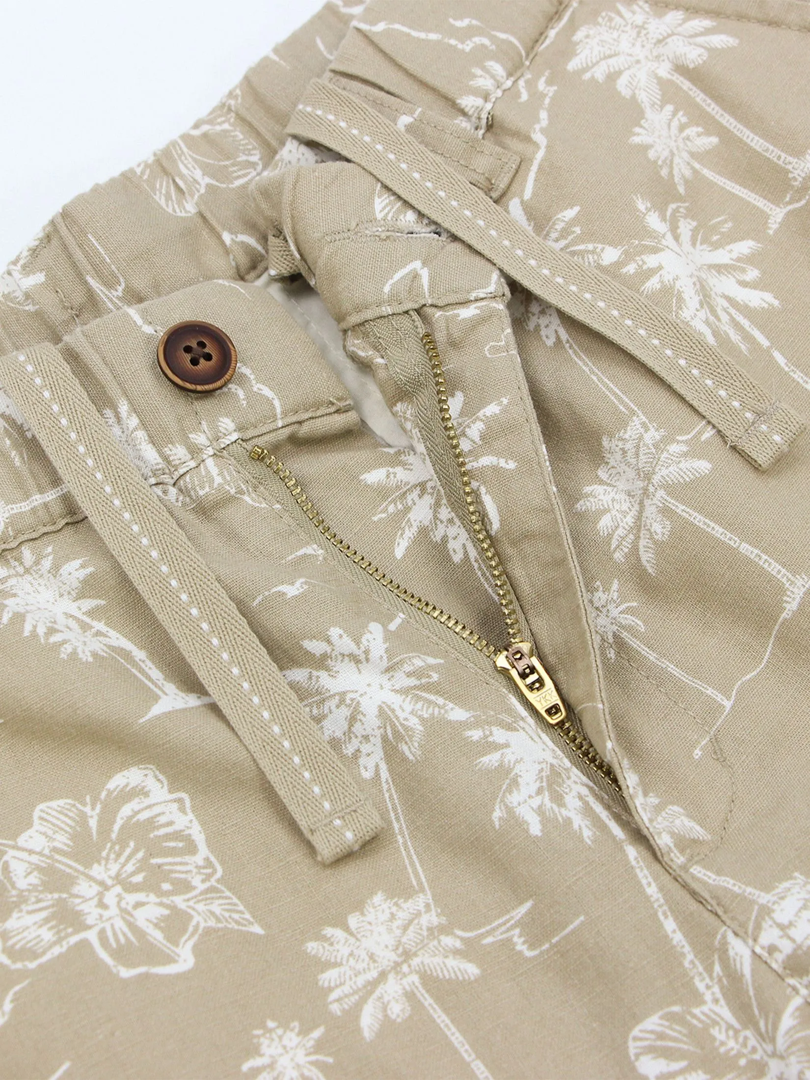 GIORDANO Men's Slim Linen Bermuda Shorts  Khaki x White