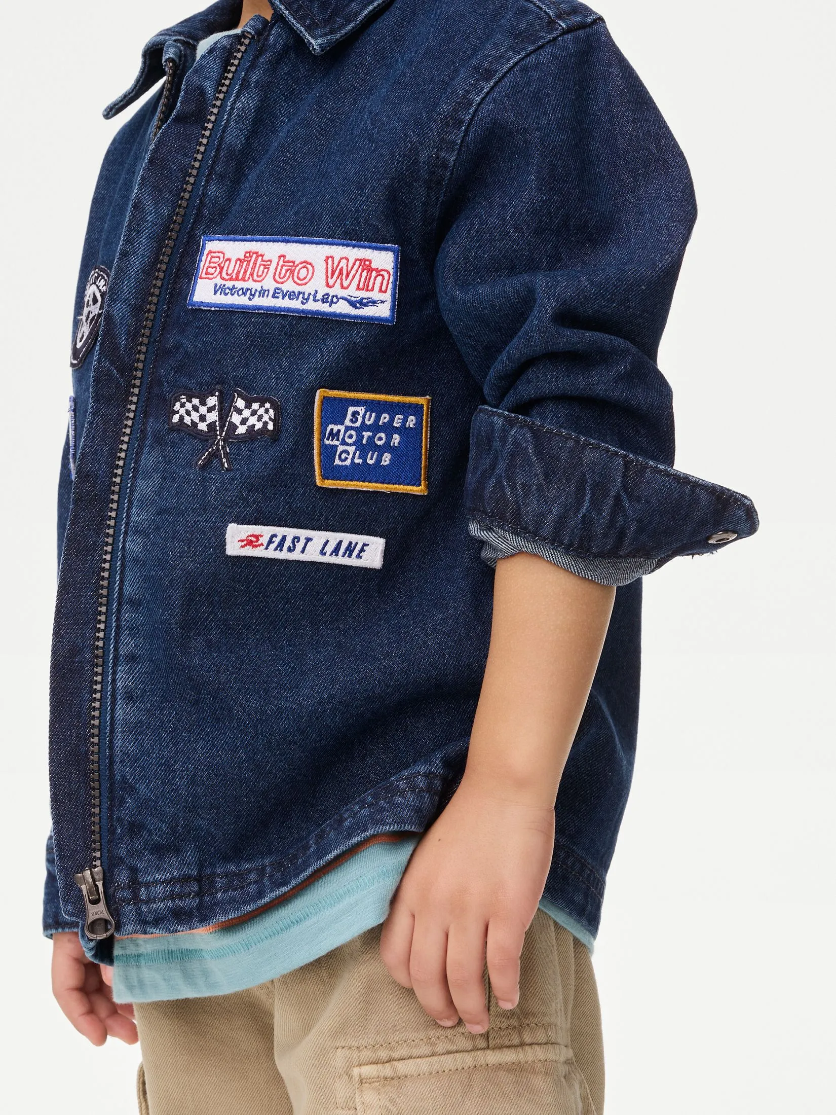 MARKS & SPENCER KIDS Boy Toddler Jacket Pure Cotton Badged Denim Denim