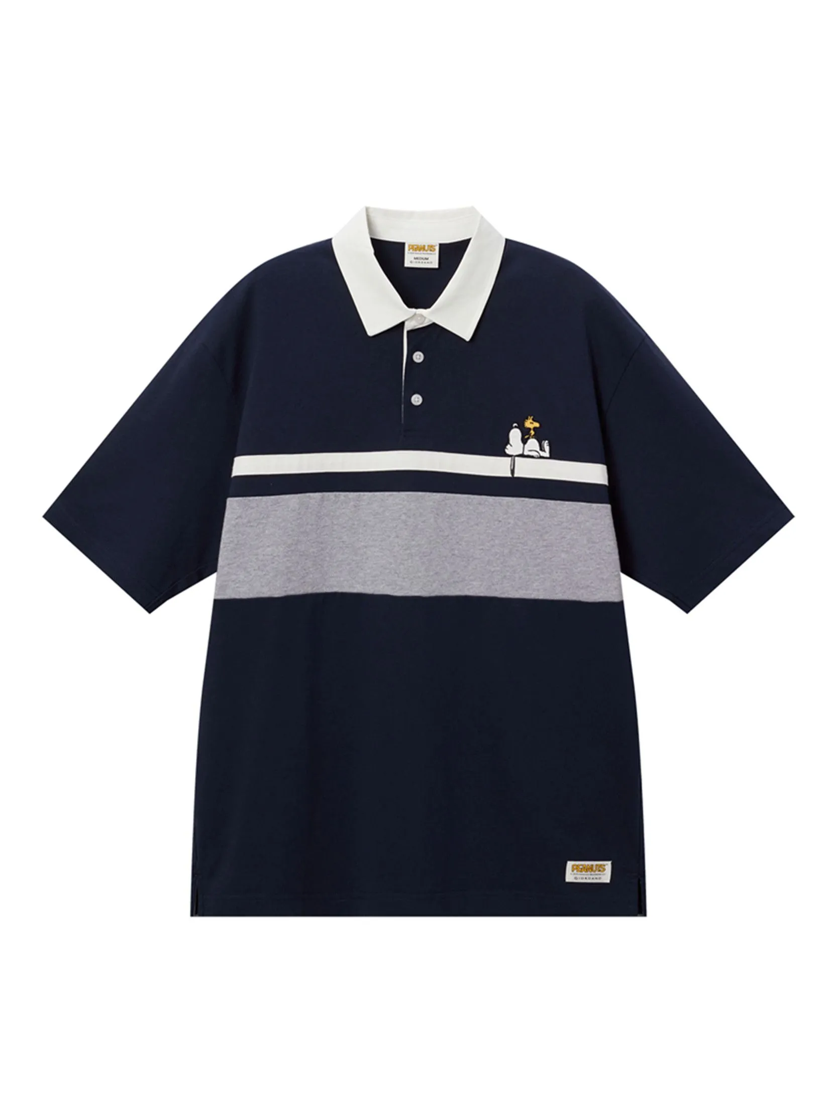 GIORDANO Men's Relax Printed Polo (Snoopy) Navy