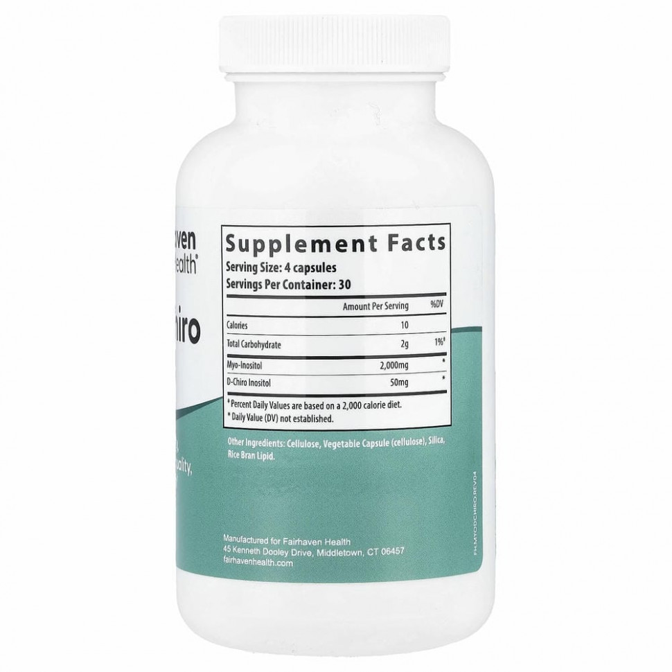 Fairhaven Health, мио-инозитол и D-хиро-инозитол, 120 капсул