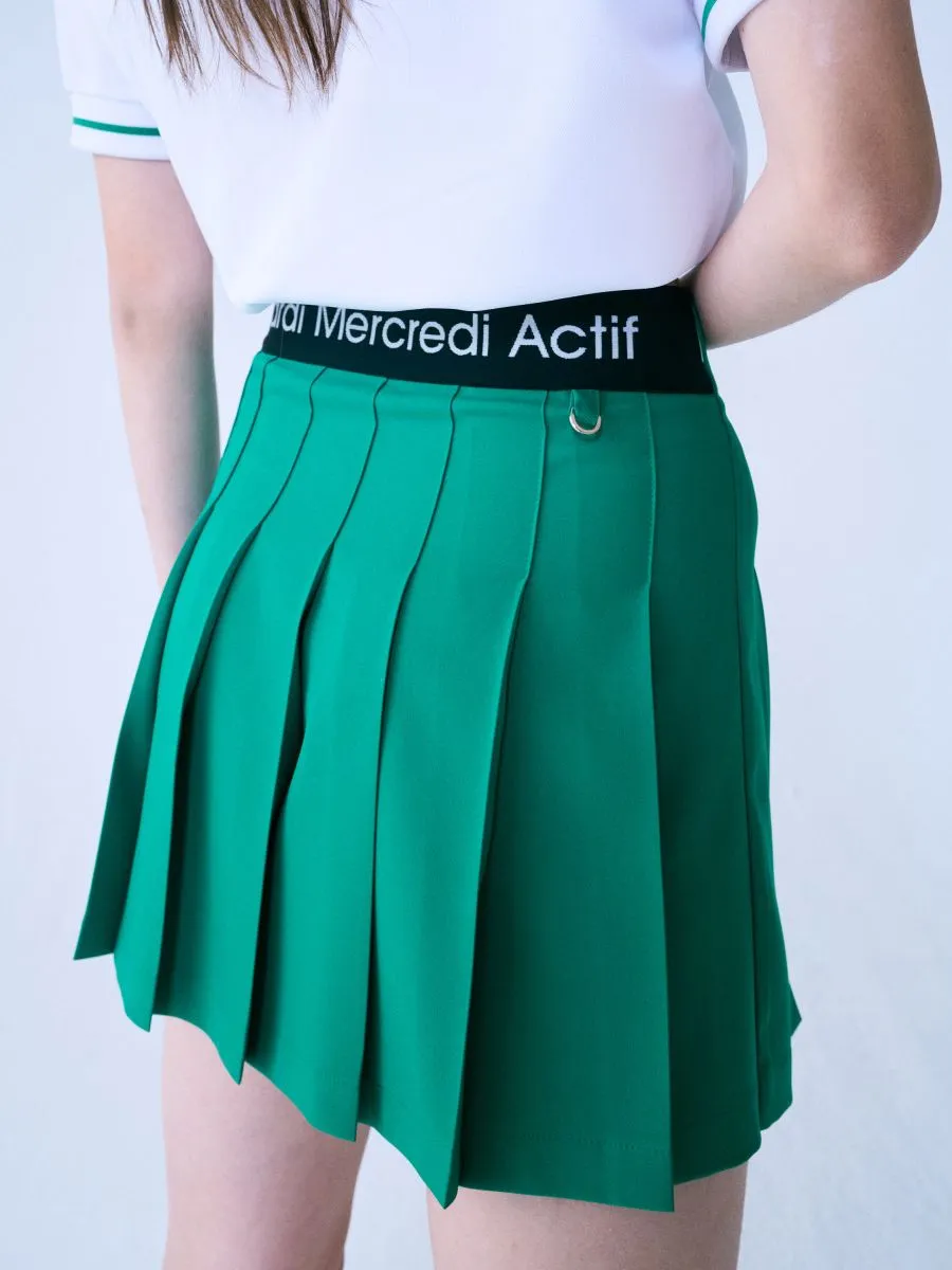 MARDI MERCREDI ACTIF Pleats Mini Skirt Logo Needlework Green Ivory S