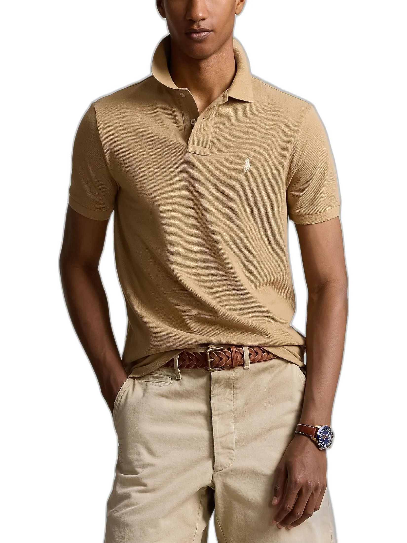 POLO RALPH LAUREN Men Polo-Custom Slim Fit Mesh Polo Shirt MNPOKNI1N822481-Medium Beige-260