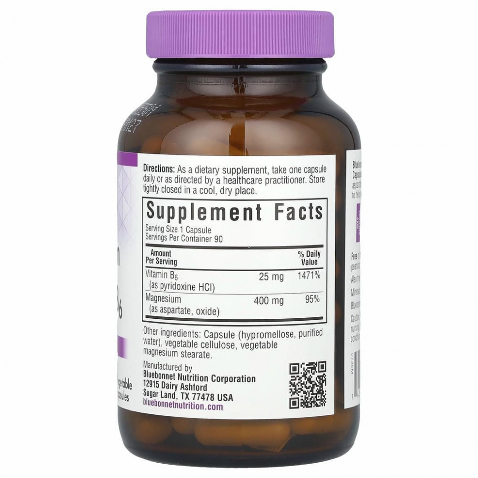 Bluebonnet Nutrition, магний и витамин B6, 90 вегетарианских капсул