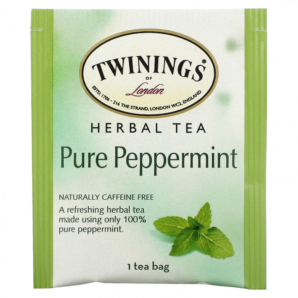 Twinings, травяной чай, чистая перечная мята, без кофеина, 25 чайных пакетиков, 50 г (1,76 унции)