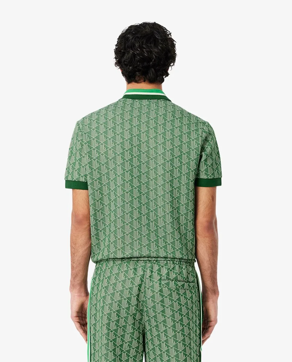 LACOSTE Classic Fit Monogram Jacquard Polo Shirt Green