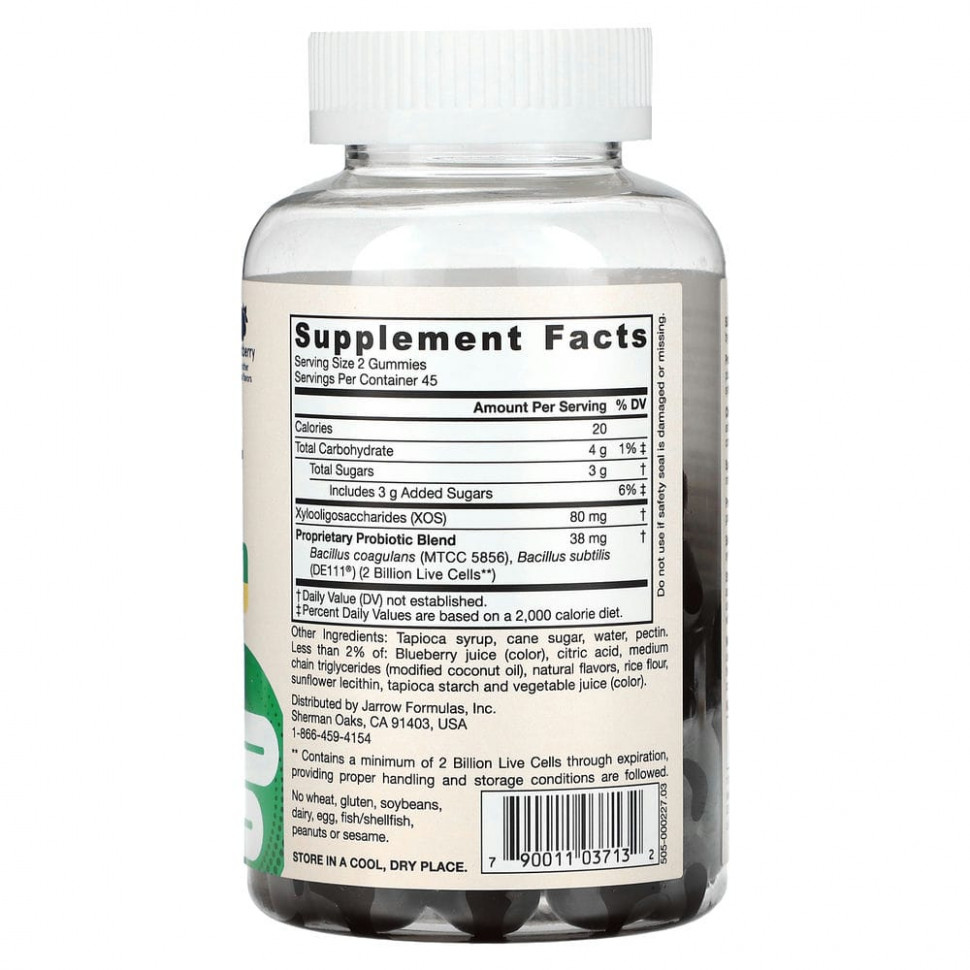 Jarrow Formulas, пробиотик и пребиотик, вкус ежевики, 90 жевательных таблеток