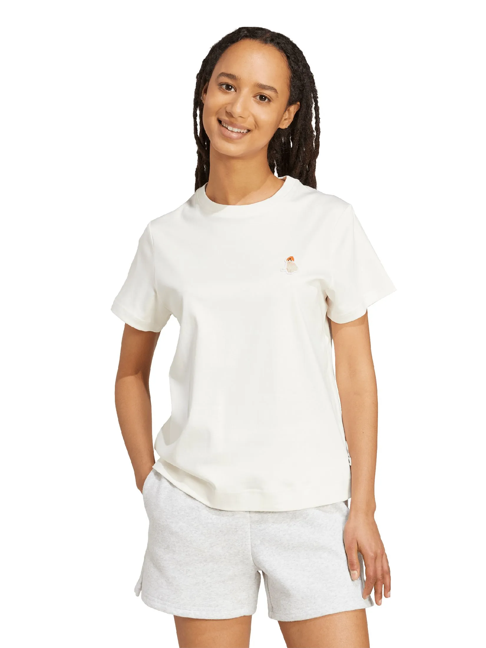 ADIDAS Women T-Shirt Cat Patch Graphic JV8515 White / Off White Size - A/L