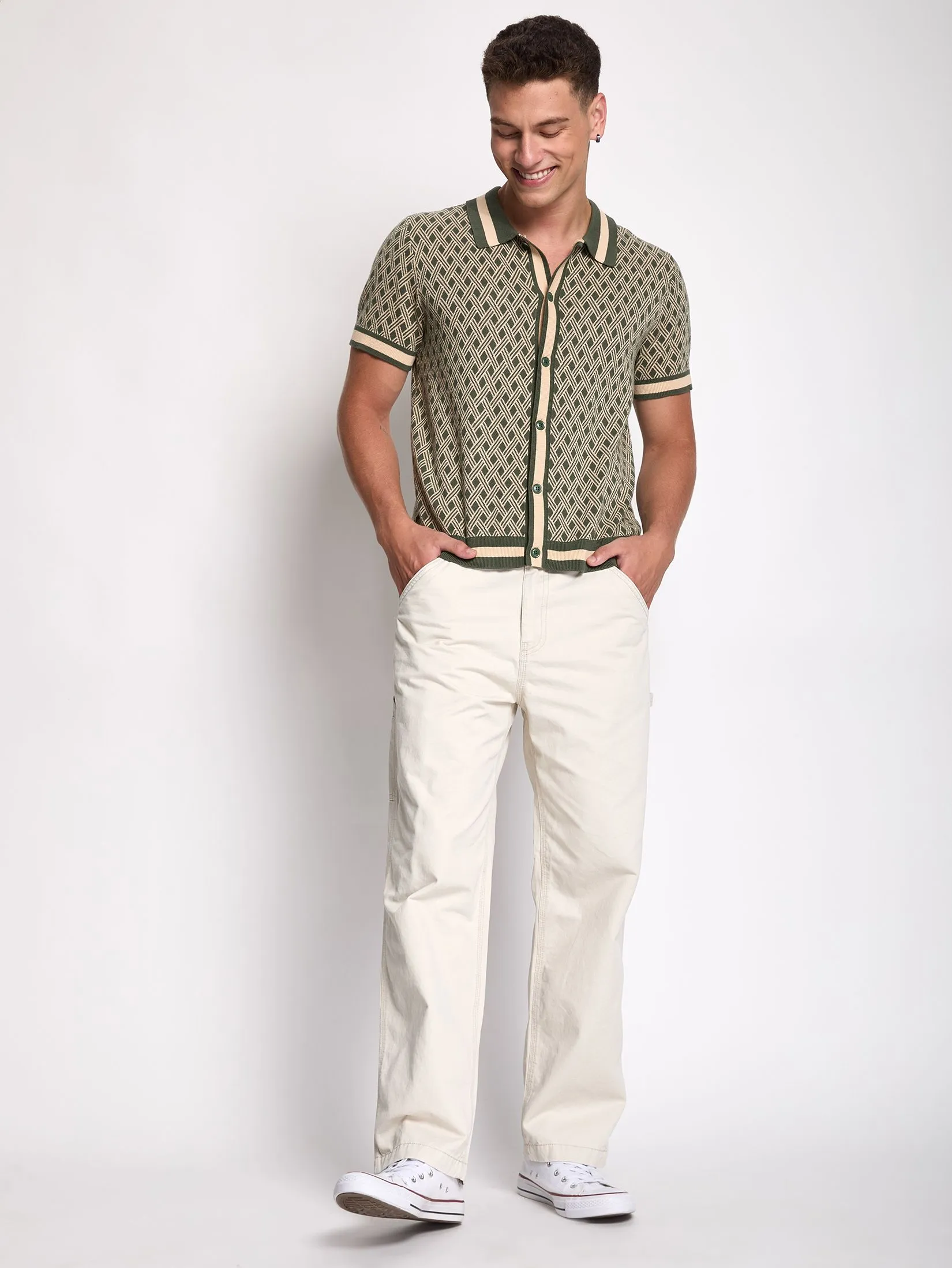 DEFRY 01 Men Sweater Short Sleeves 2507EASM071 Green