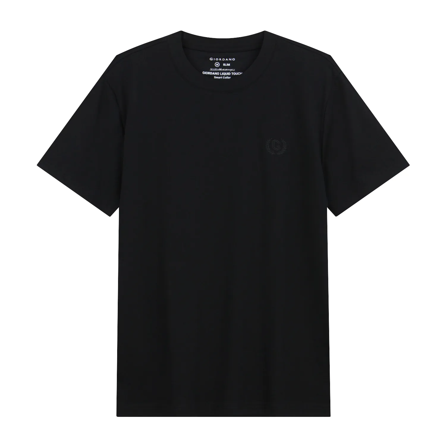 GIORDANO Men s Slim Cotton Embroidery Tee (Liquid Touch) Signature Black