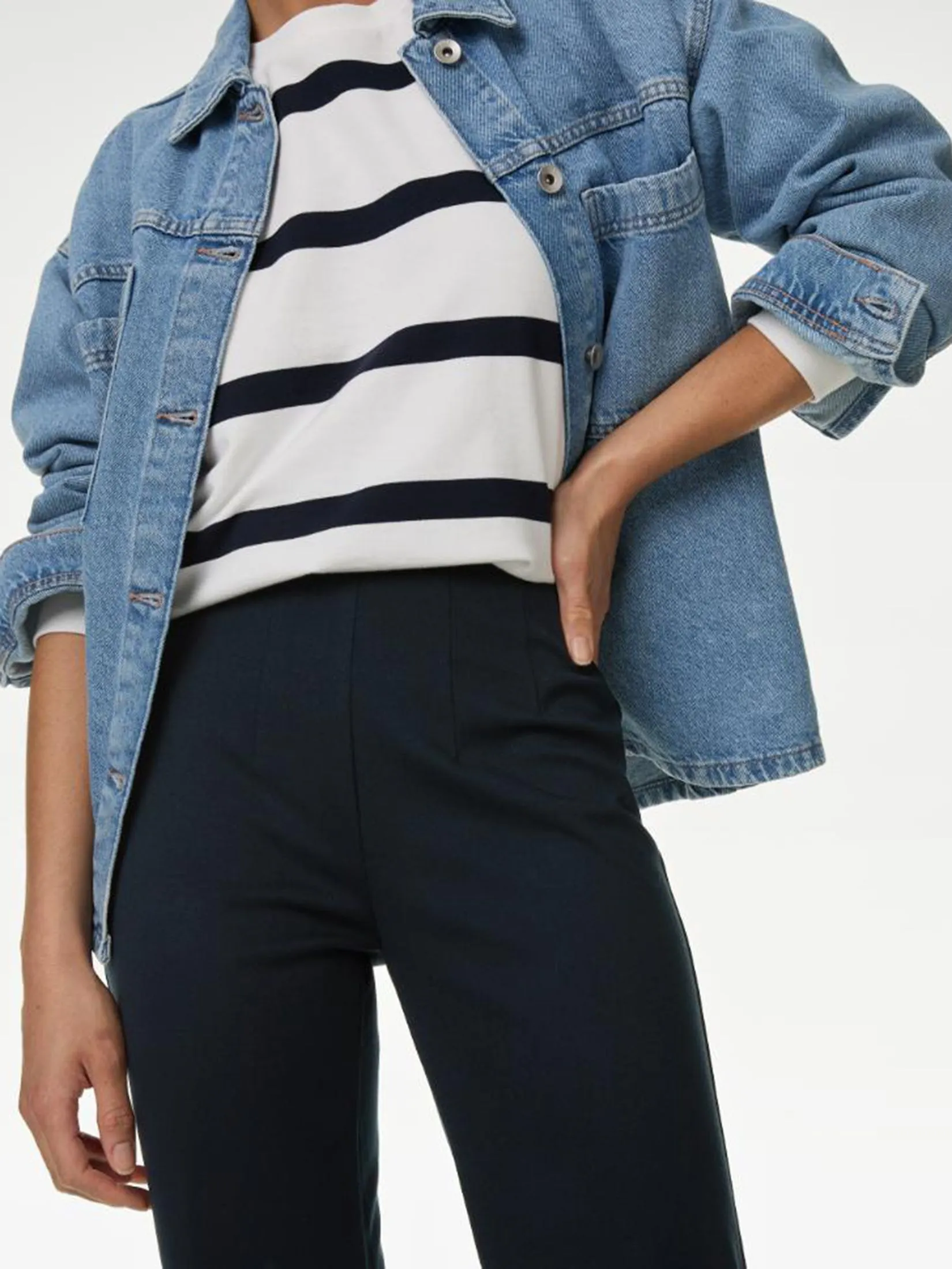 MARKS & SPENCER Women Straight Leg Trousers With Stretch Jersey