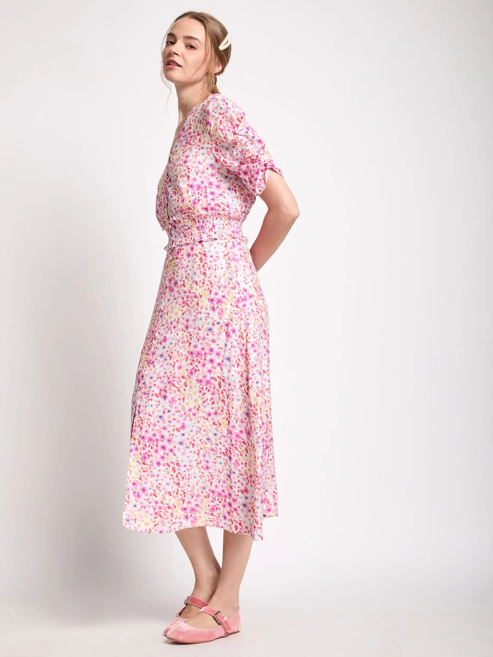 LOLITA Women Blouse Puff Sleeves V-Neck With Smock Waist