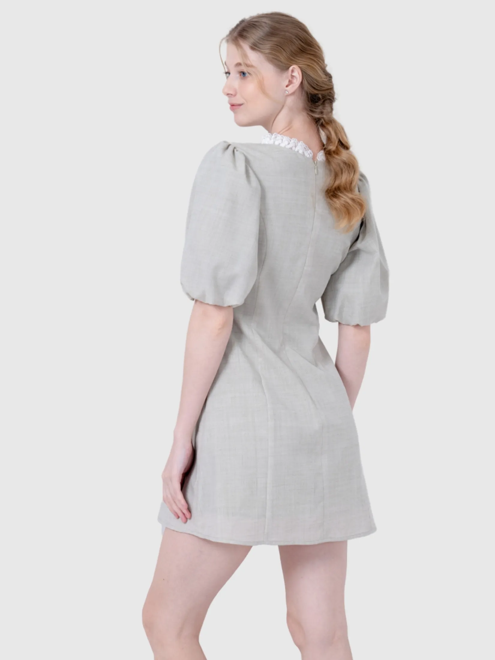 AMILA Women Dress Short Sleeves Cotton Linen Light green