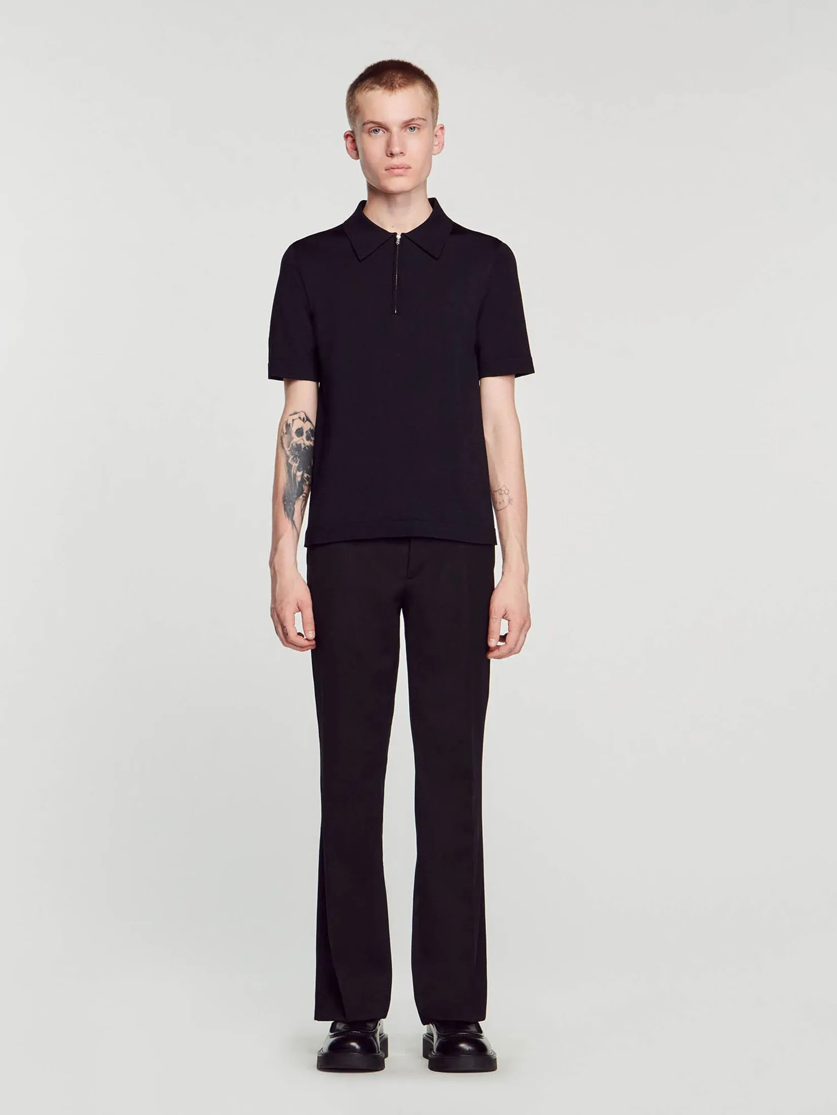 SANDRO Knitted Polo Shirt with Zip Collar