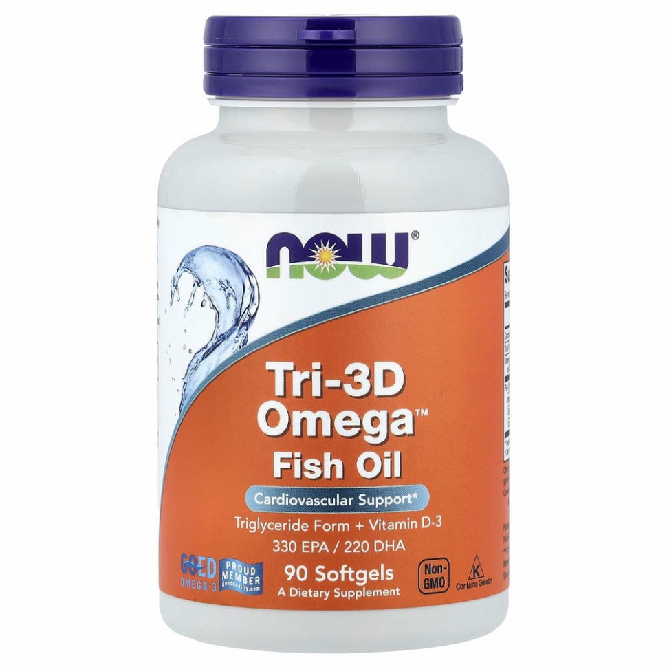 NOW Foods, Tri-3D Omega, жирные кислоты омега-3, 330 ЭПК / 220 ДГК, 90 капсул
