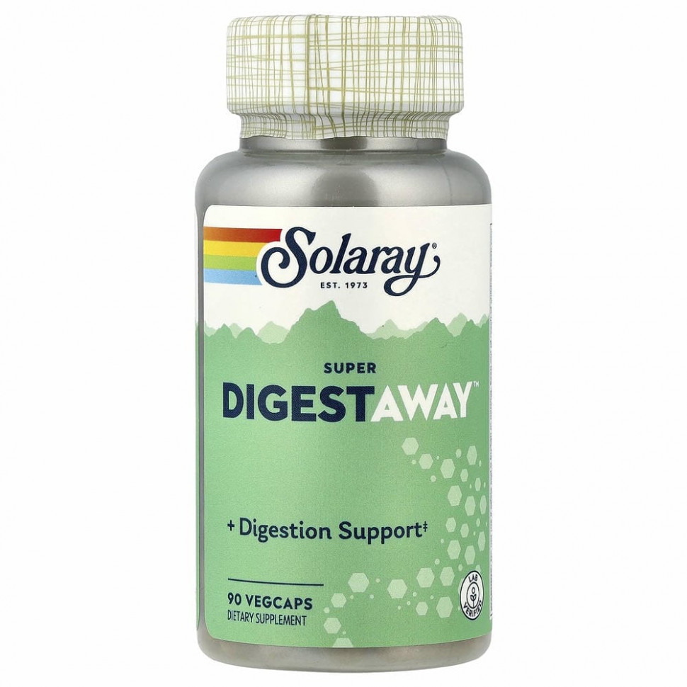 Solaray, Super Digestaway, смесь пищеварительных ферментов, 90вегетарианских капсул