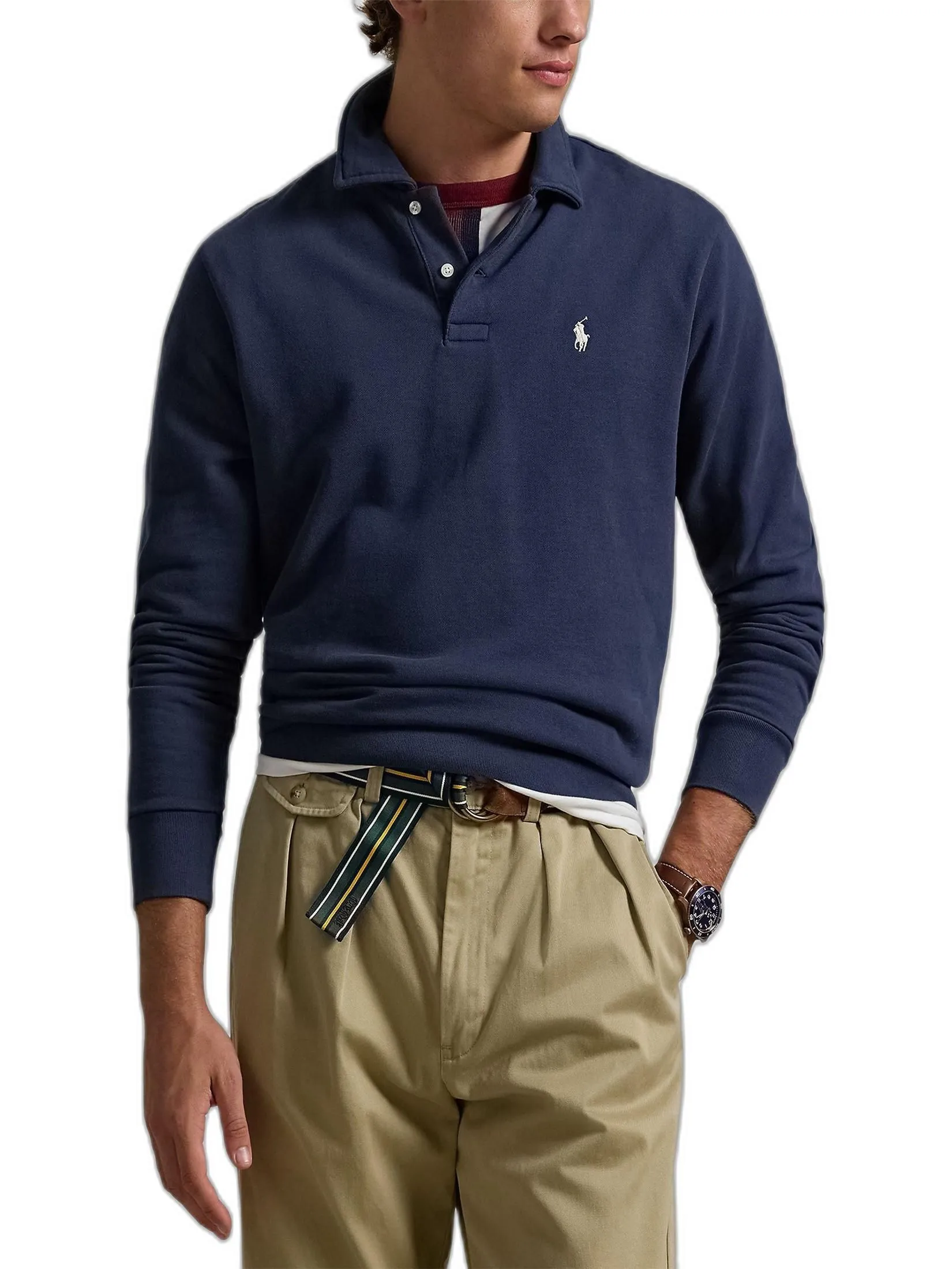 POLO RALPH LAUREN Men Pullover-Loopback Fleece Collared Sweatshirt MNPOKNI16824017-Navy-410