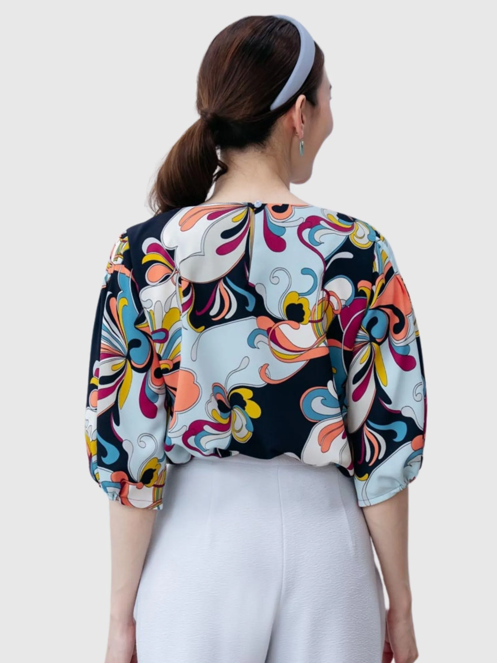 MIKIKO Women Blouse Long Sleeves Chiffon Dobby Navy Blue