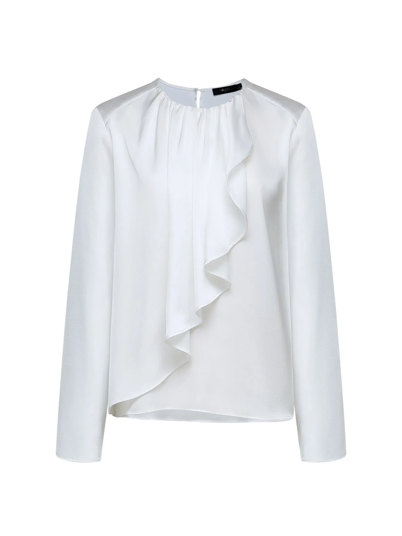 G2000 Women Clothing Satin Round Collar Ruffle Layered Long Sleeves Blouse Regular Fit - Off-White