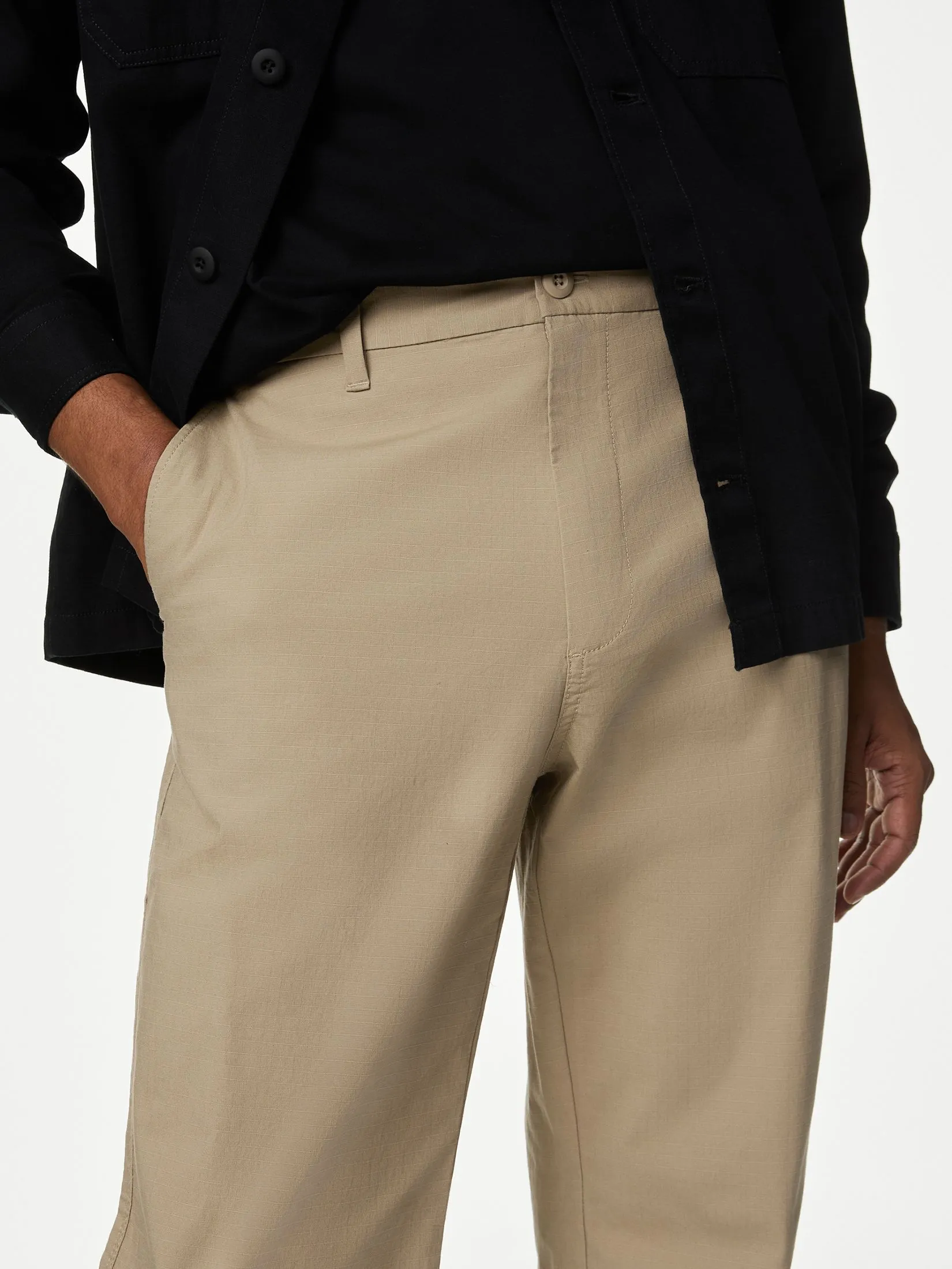 MARKS & SPENCER Men Chinos Regular Fit Ripstop Textured Stretch