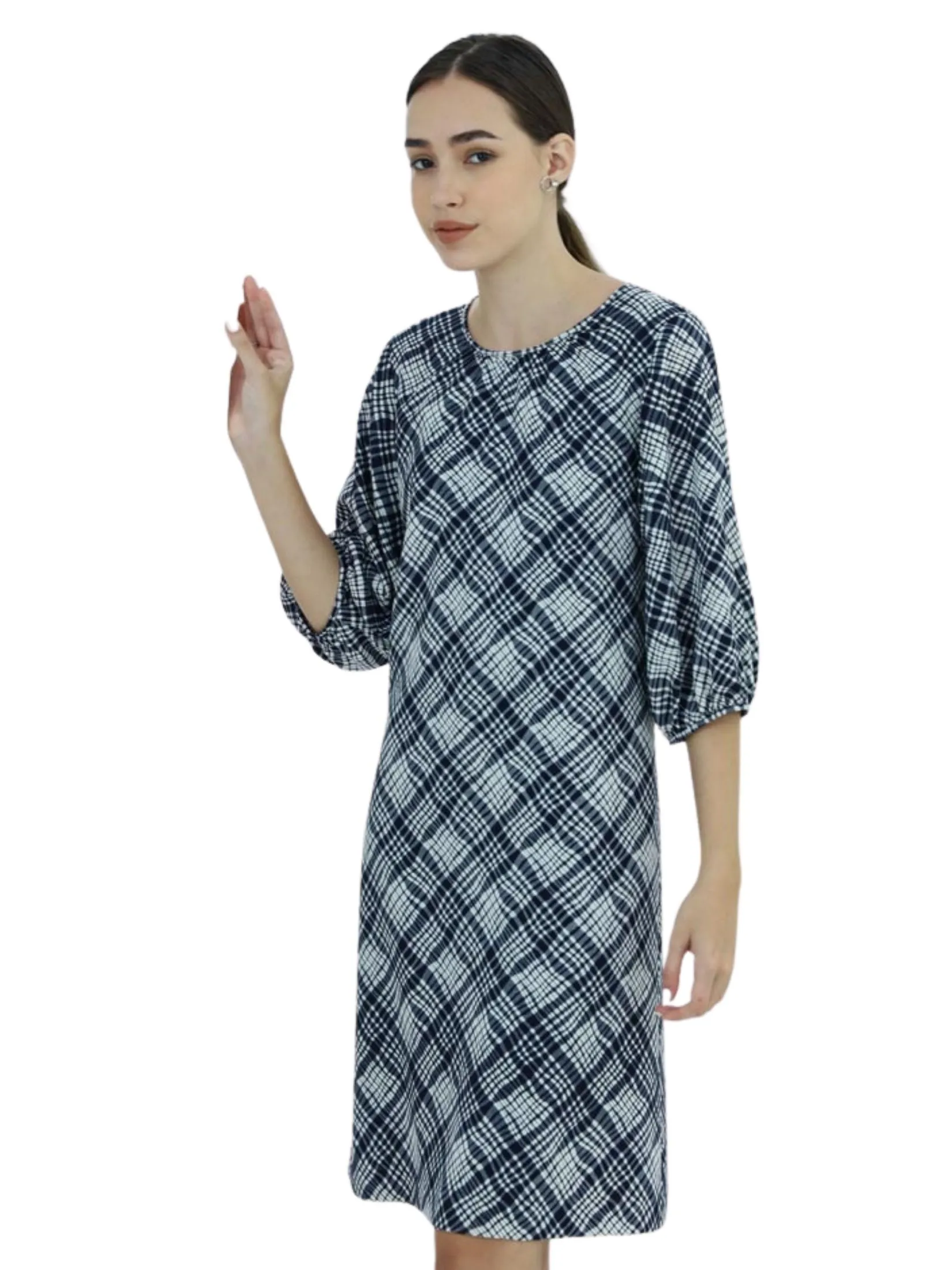 VERONIQA Women Dress Long Sleeves Chiffon Dobby Navy Blue