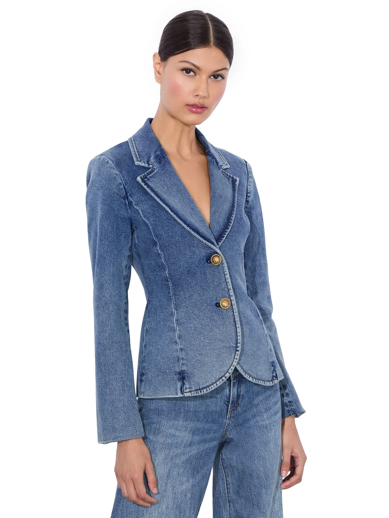 ALICE AND OLIVIA Women Blazer Sculpted Iana Denim Blue