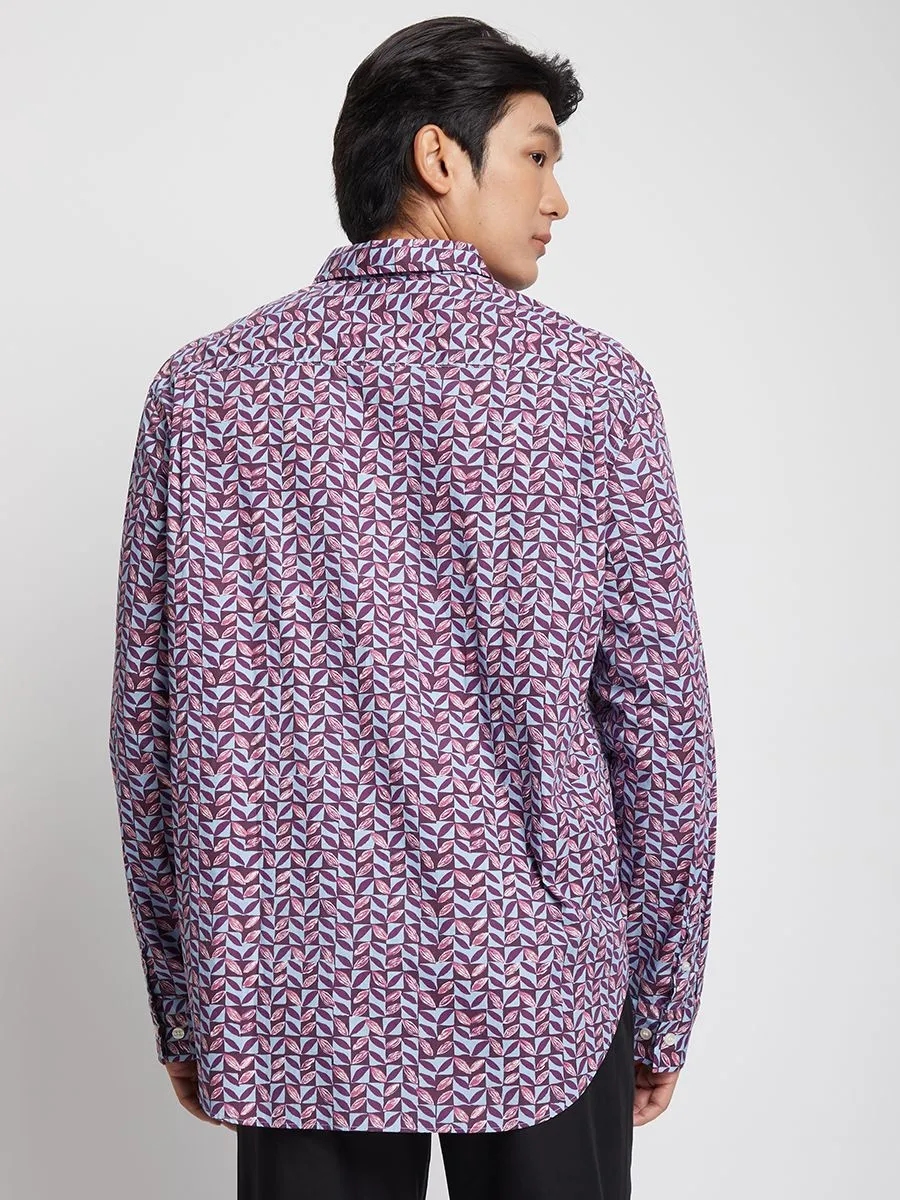 ALUMNUS Men Shirt Long Sleeves Printed Burgundy