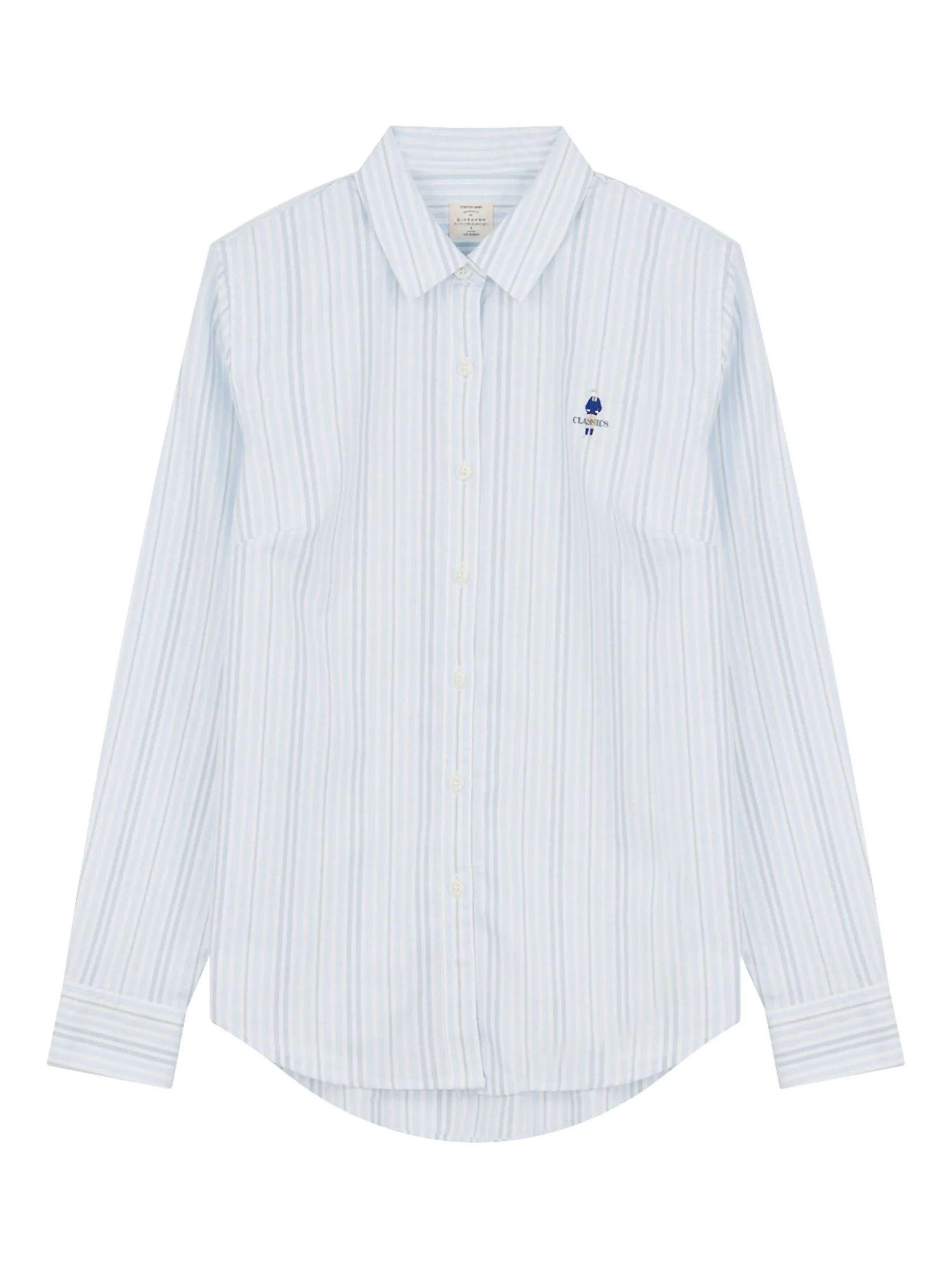 GIORDANO Women's Slim Embroidery Oxford Shirts (Classic Man) Blue x White