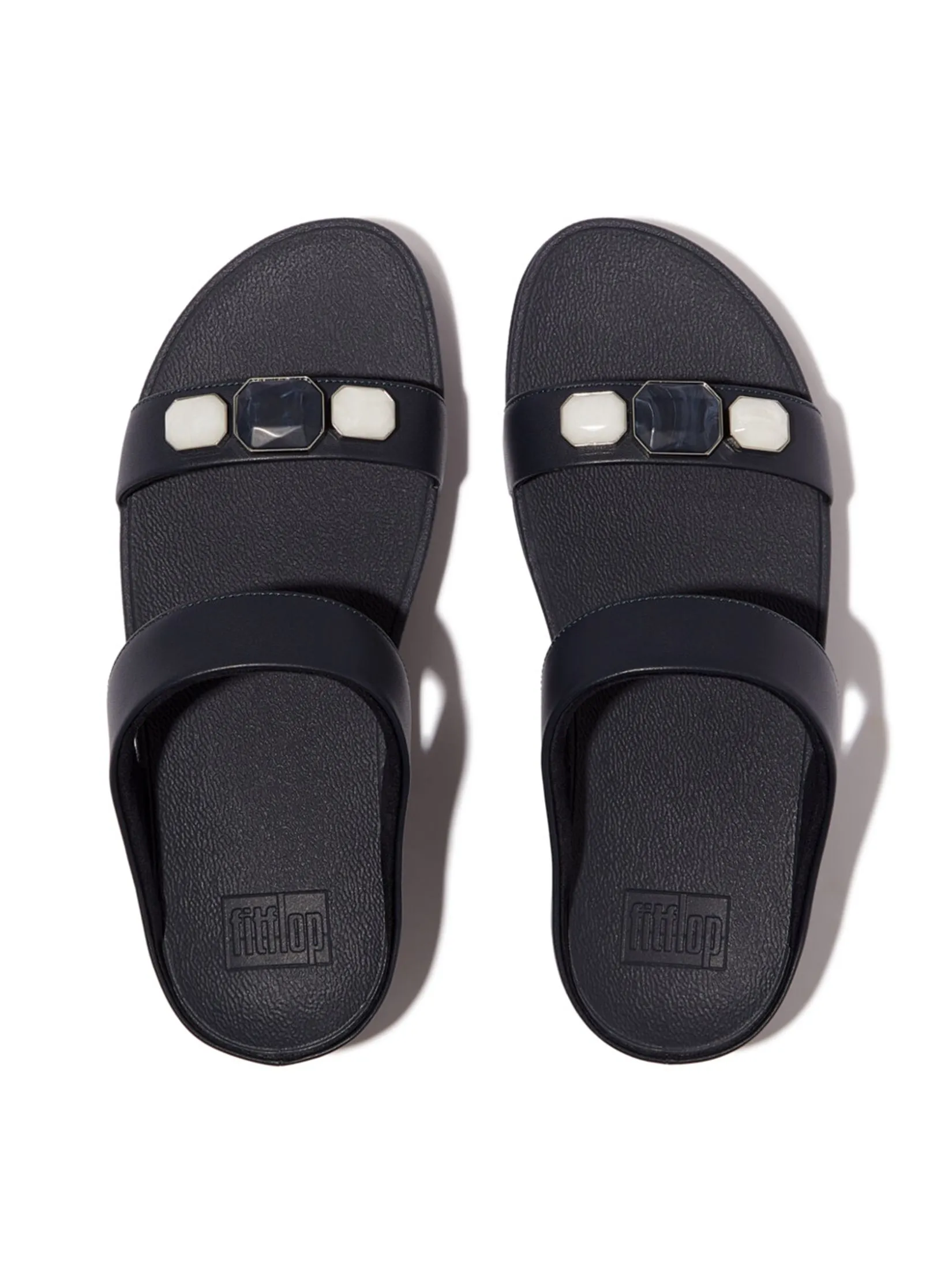 FitFlop™ WOMEN'S FINO MULTI-STONE LEATHER SLIDE BLUE