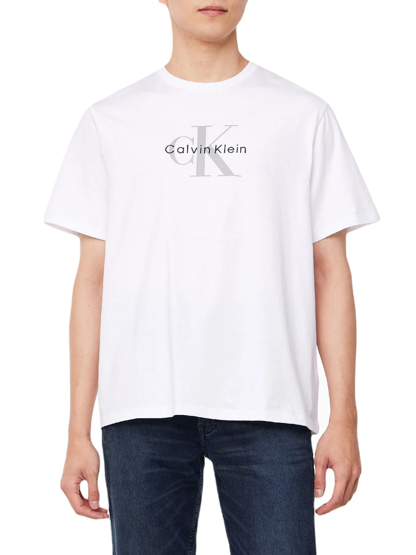 CALVIN KLEIN Men's Regular Fit Hero Monogram Logo Short Sleeve T-Shirt White