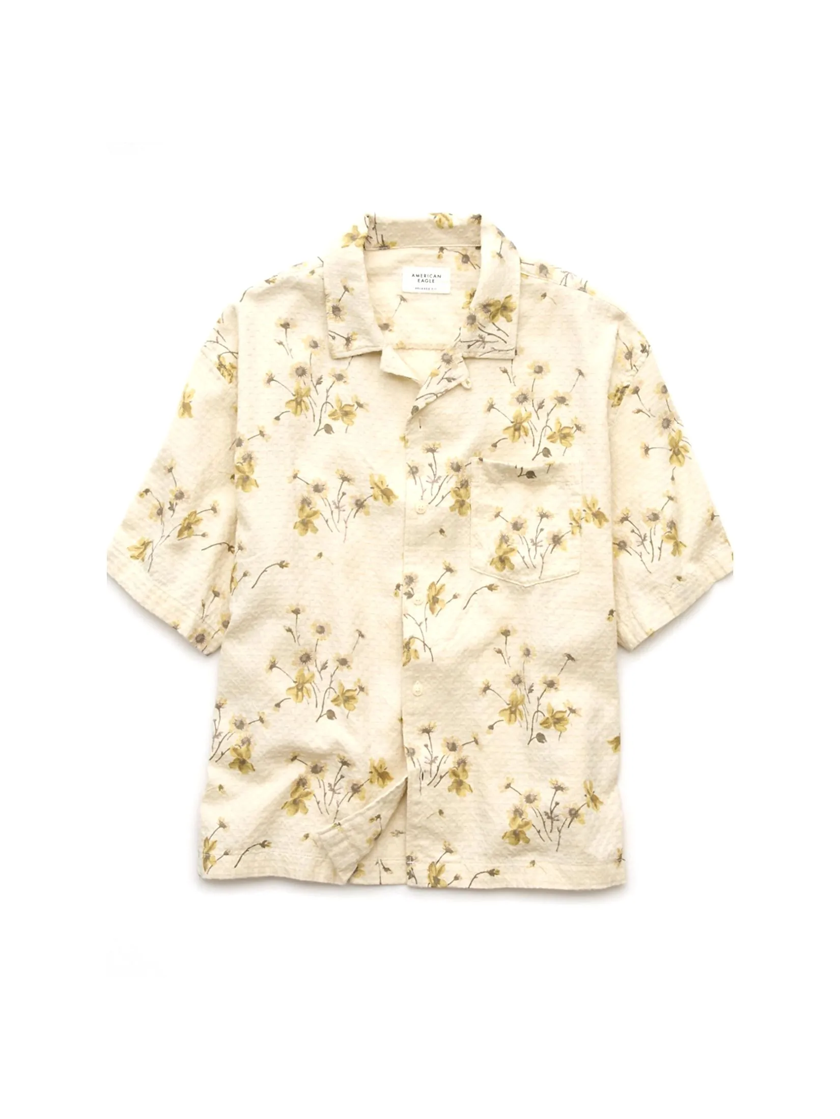 AMERICAN EAGLE MEN 2747 SS OVERSIZED CAMP COLLAR TUTOR DOBBY PRINT 109 NATURAL