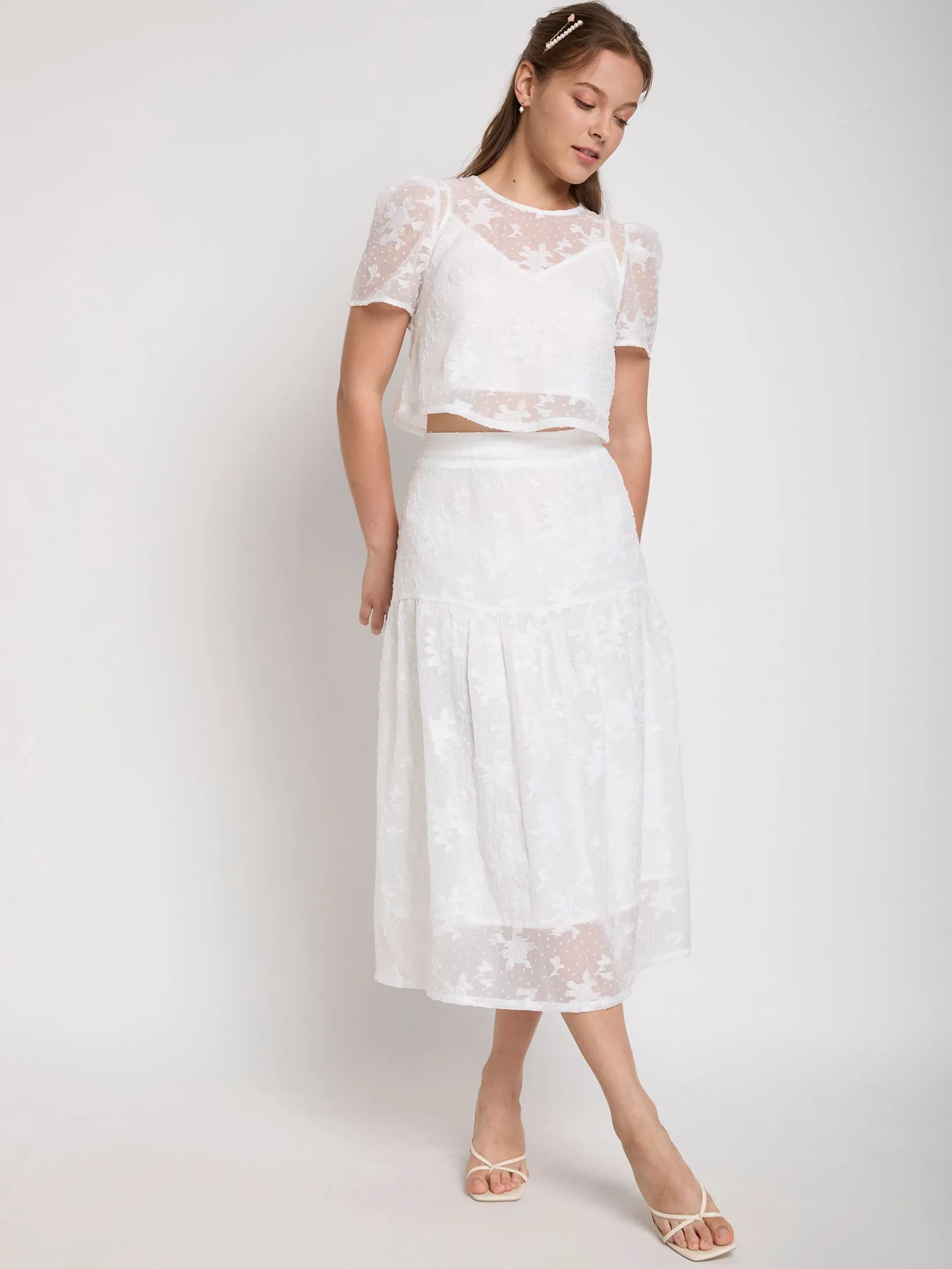 LOLITA Women Crop Top Short Sleeve Chiffon