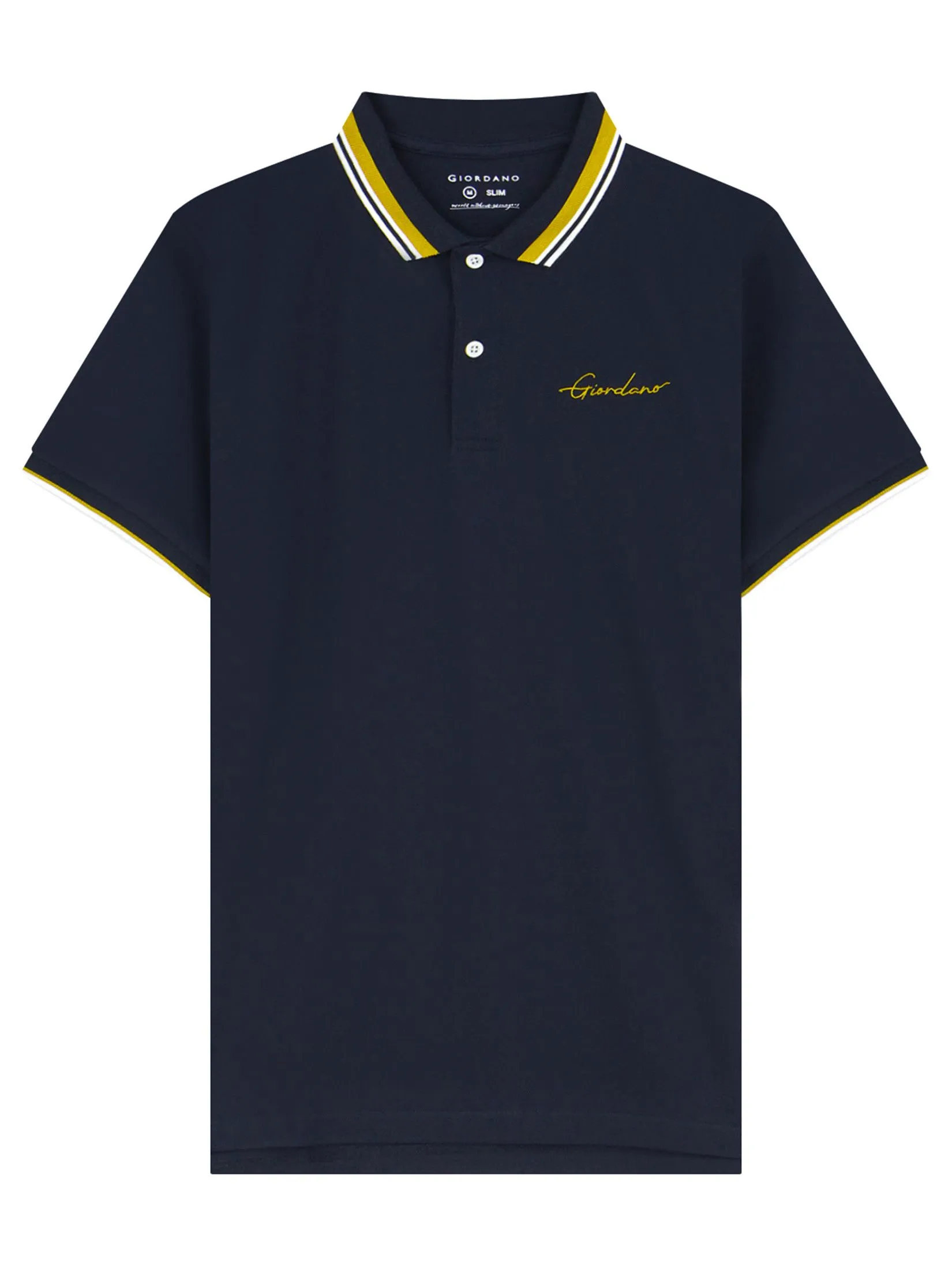 GIORDANO Men's Slim Embroidery Bold Polo (Signature) Navy Size - XL