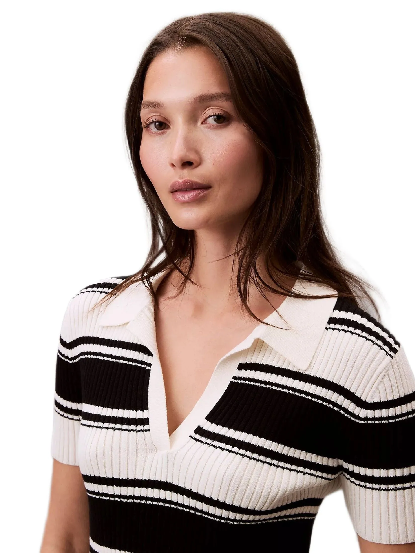 CALVIN KLEIN Women's Smooth Cotton Rib Stripe Polo Shirt Multicolor