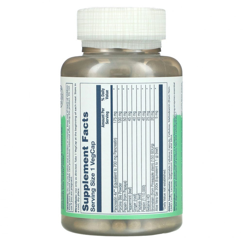 Solaray, Смесь ферментов Super Digestaway для поддержки пищеварения, 180 растительных капсул