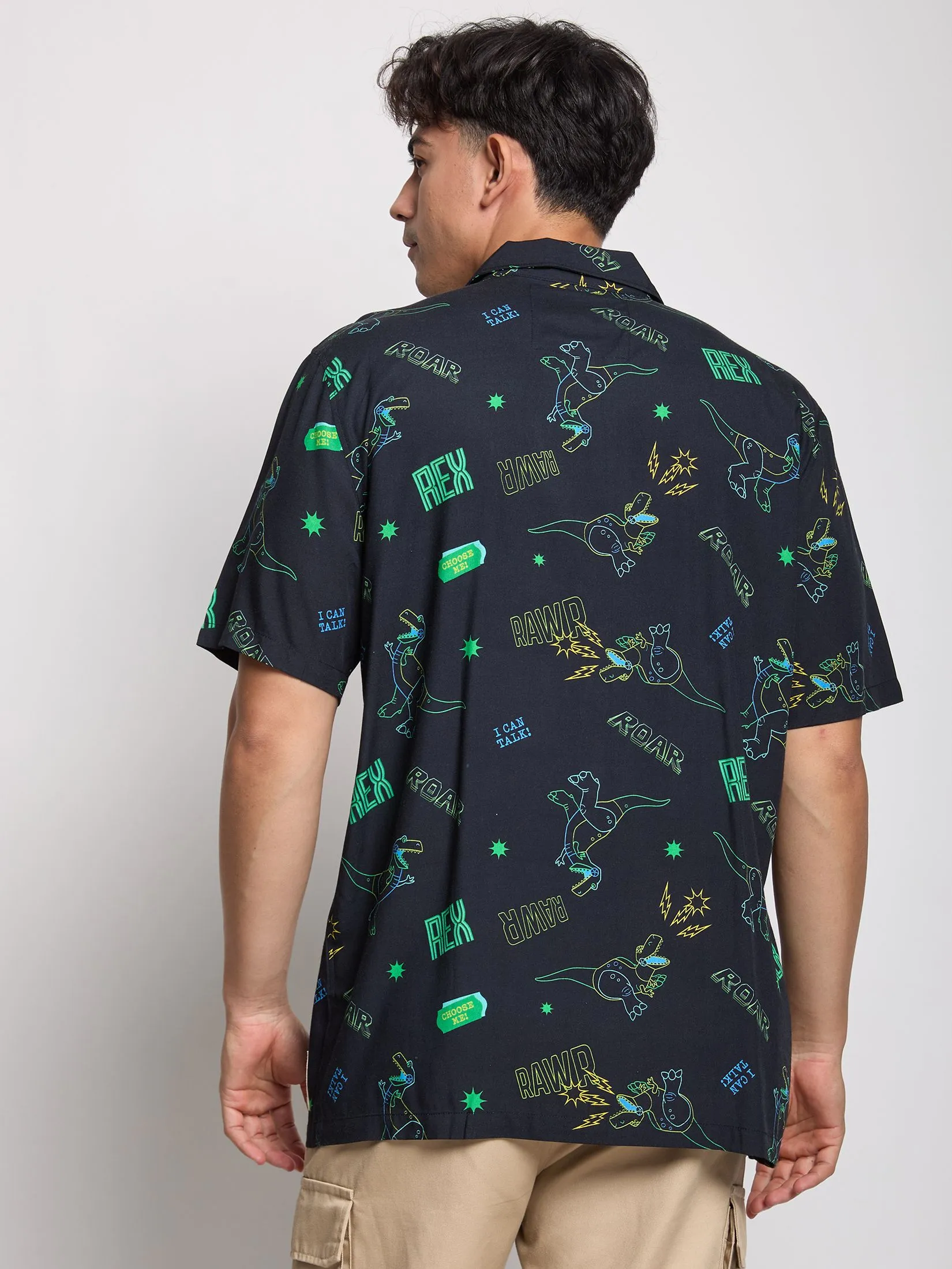 PACIFIC UNION Men Shirt Oversize Toy Story Graphic Printed Black