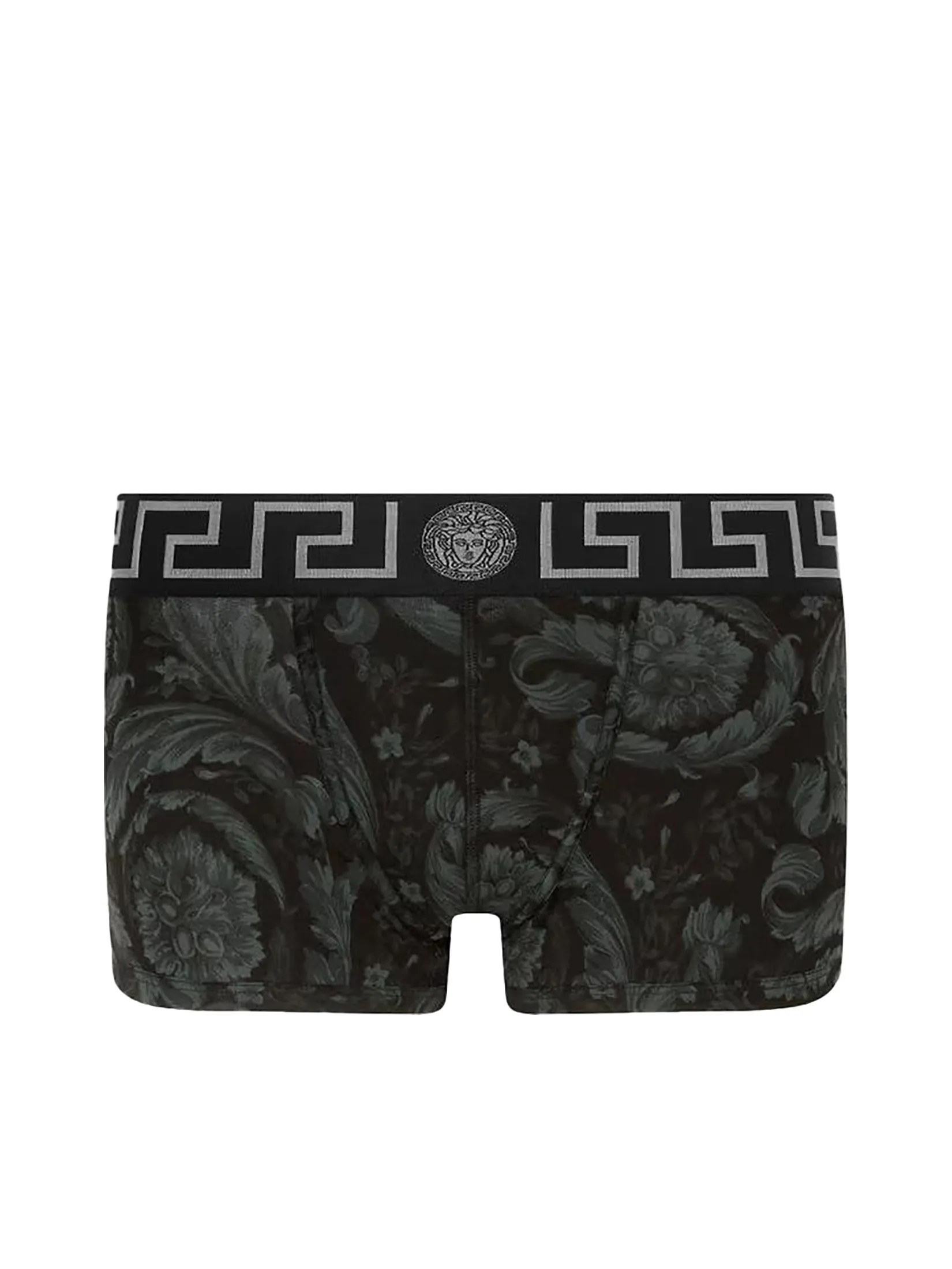 VERSACE UNDERWEAR Men Underwear Short Trunk Stretch Organic Jersey Barocco SS92 All Over - New Logo Black + Grey