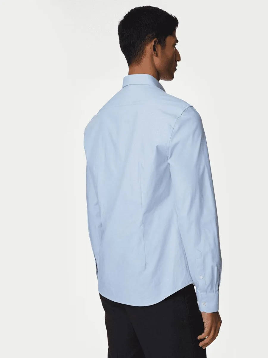 MARKS & SPENCER Men Shirt Slim Fit Cotton Stretch 360 Flex E0_Blue