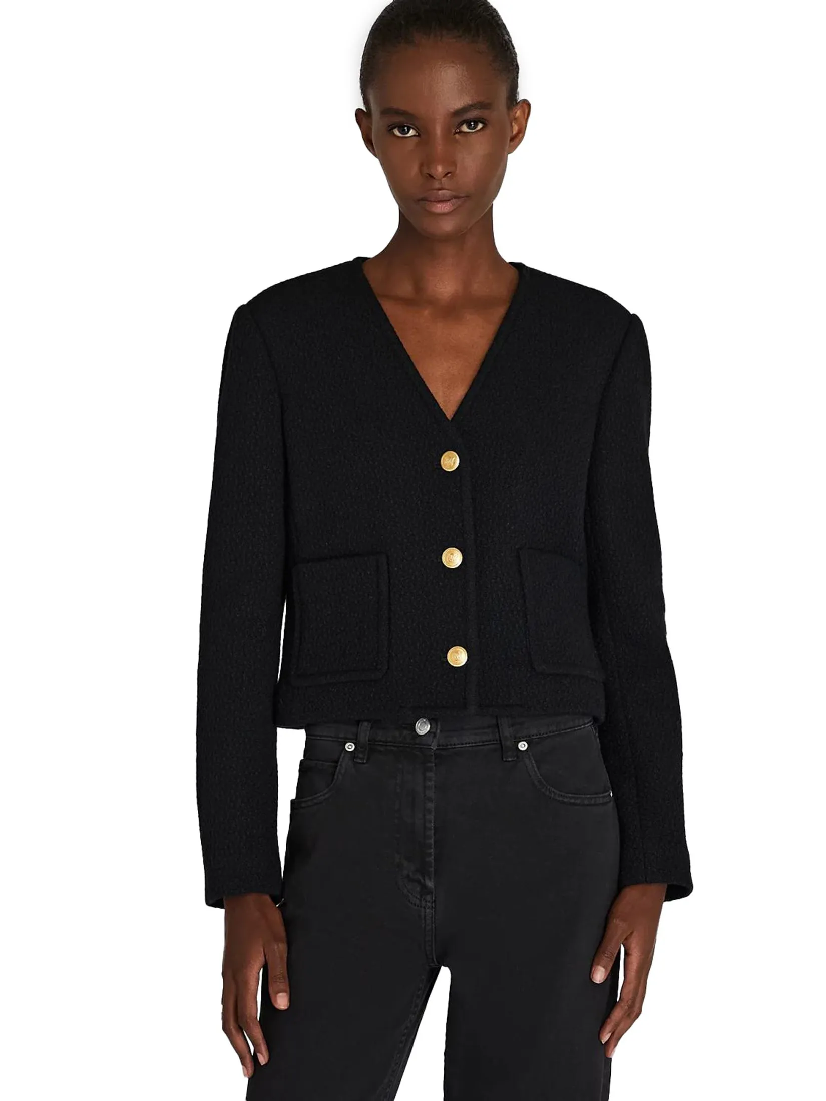 CLUB MONACO Women Jacket V-Neck Tweed Black