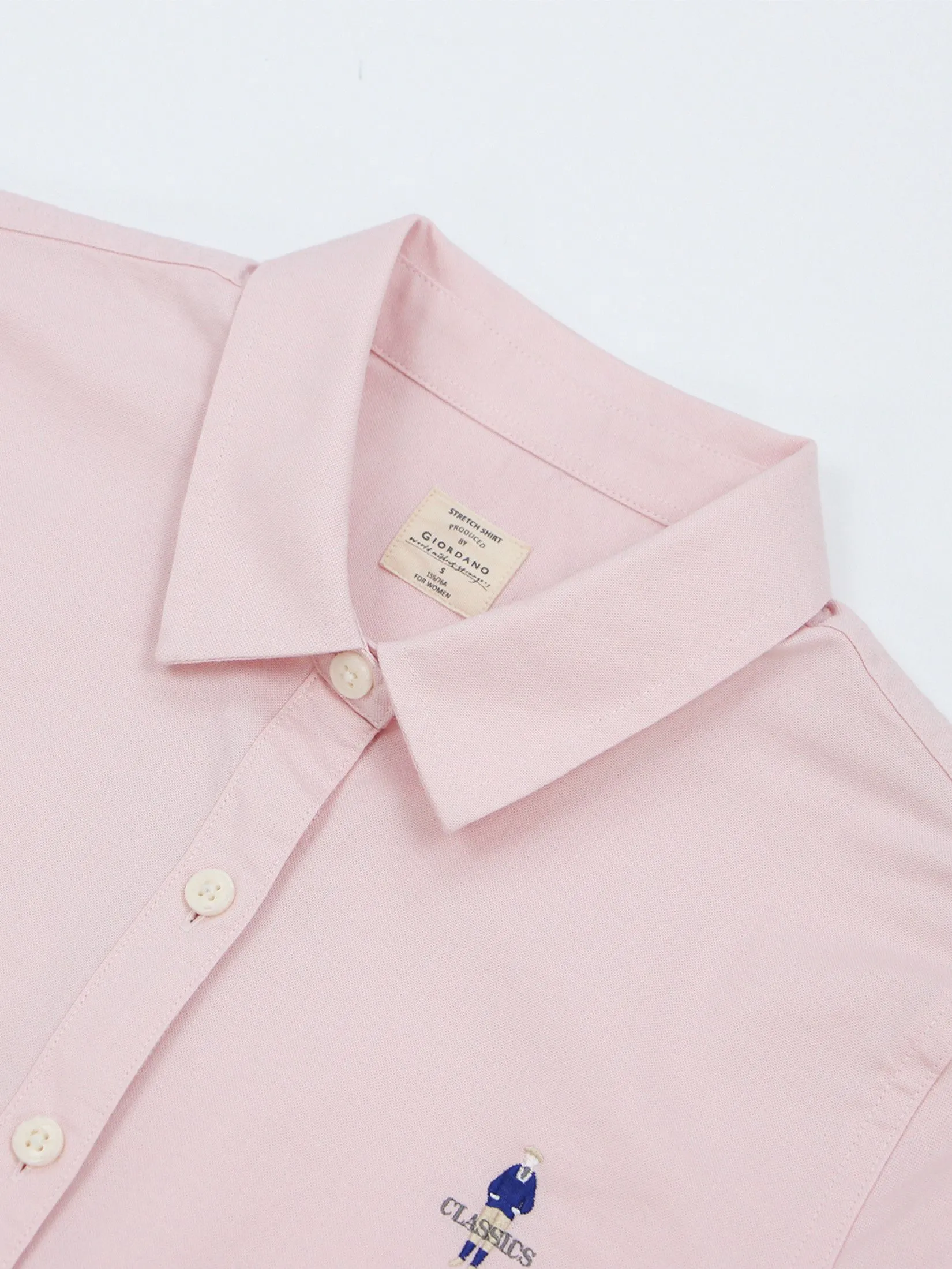 GIORDANO Women's Slim Embroidery Oxford Shirts (Classic Man) Pinkesque
