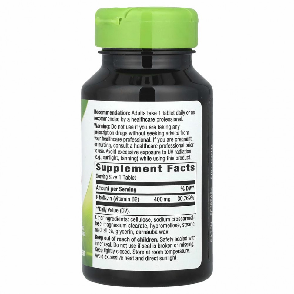 Nature's Way, рибофлавин, витамин В2, 400 мг, 30 таблеток